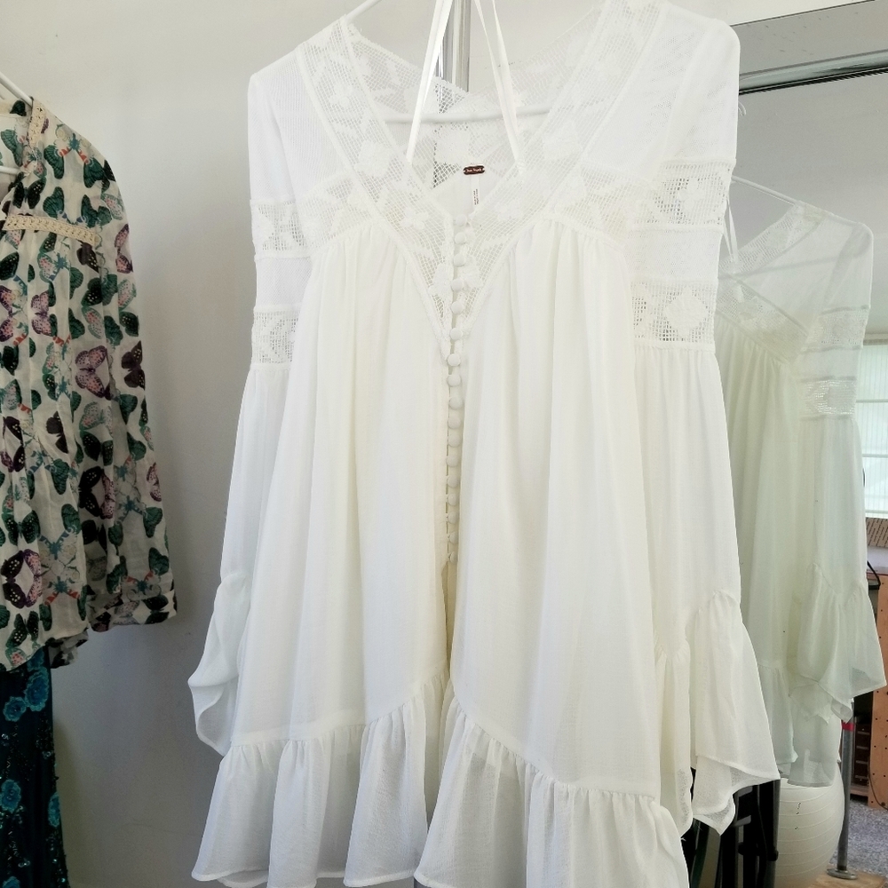Free People mesh and crochet swing top